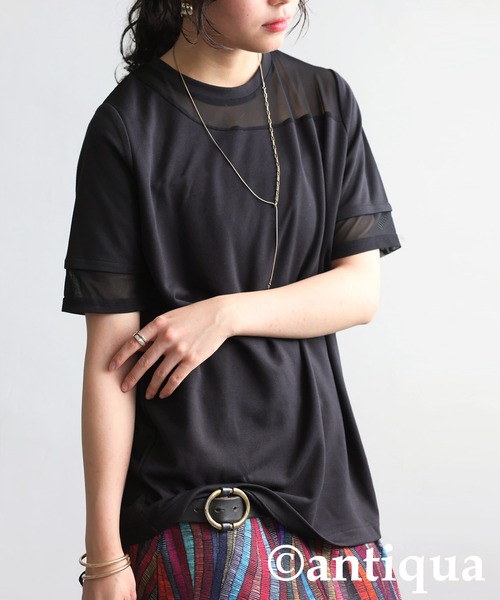 ANNITAN 半袖トップス antiqua（アンティカ） tシャツ シアー切替半袖トップス レディース