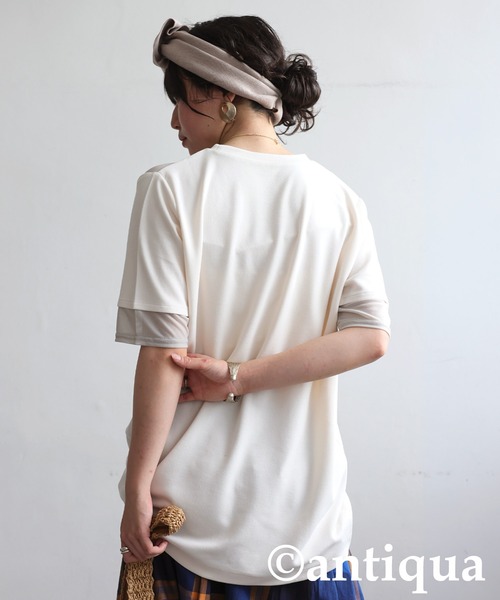 antiqua（アンティカ） tシャツ シアー切替半袖トップス レディース