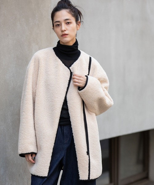 Munich（ミューニック） ノーカラーコート コート シープボアムートン