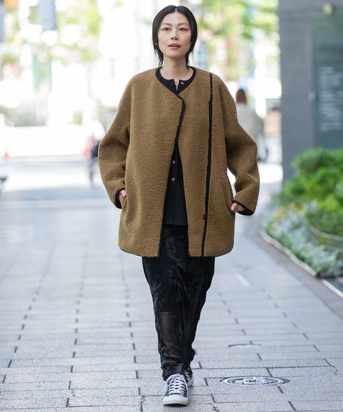 Munich（ミューニック） ノーカラーコート コート シープボアムートン