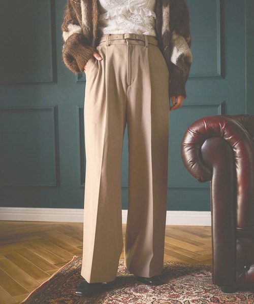 mysty woman（ミスティウーマン） スラックス パンツ ベルトツキ