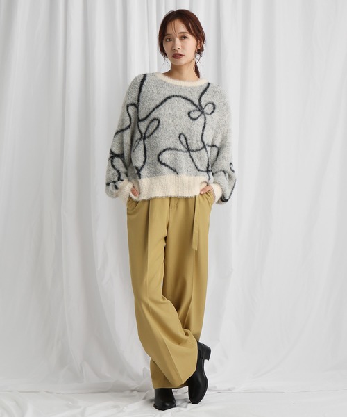 スラックス パンツ ベルトツキセンタープレスパンツ　602793 レディース | mysty woman | 02