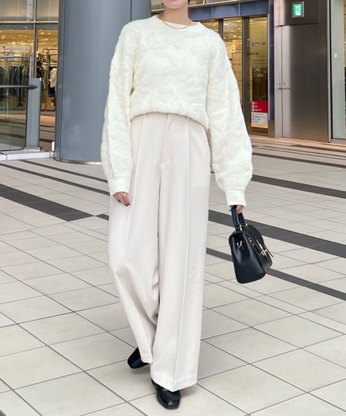 スラックス パンツ ベルトツキセンタープレスパンツ　602793 レディース | mysty woman | 06