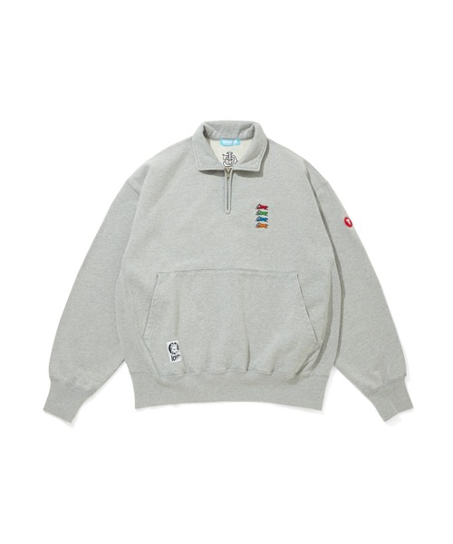 トレーナー スウェット EMBORIDERED LOGO DAMAGED HALF ZIP SWEATSHIRT メンズ レディース