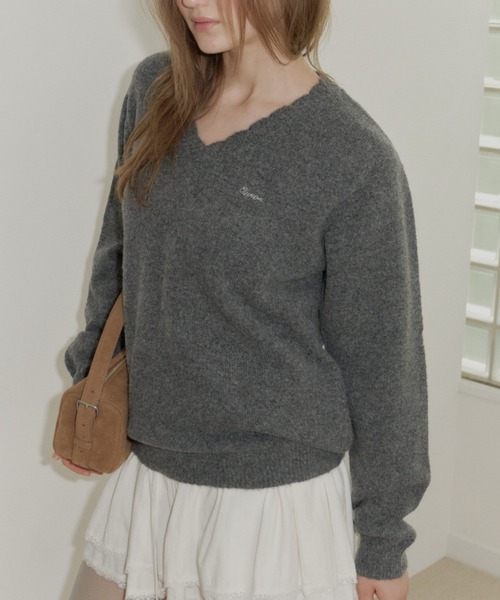 GIUNON ニット セーター loose scallop v-neck knit / ルーズ
