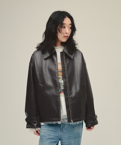 ブルゾン アウター 「eL」Boa Collar Leather Blouson/580121