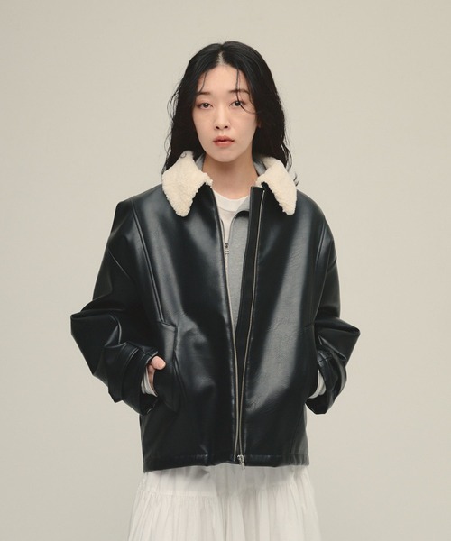 ブルゾン アウター 「eL」Boa Collar Leather Blouson/580121