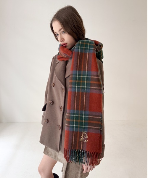 F i.n.t（フィント） ストール マフラー テディベア刺繍入りチェック