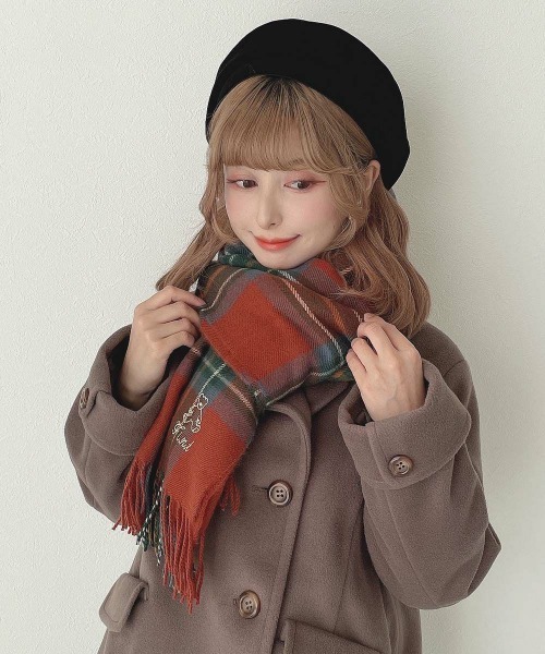 F i.n.t（フィント） ストール マフラー テディベア刺繍入りチェック
