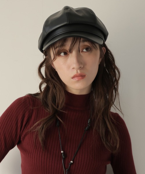 ULYSSES 帽子 ベレー帽 フェイクレザーキャスケット レディース