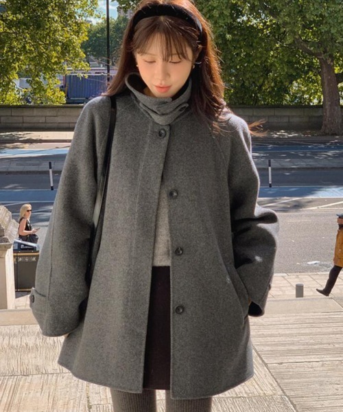 ダッフルコート コート スタンドカラーシングルブレスコート