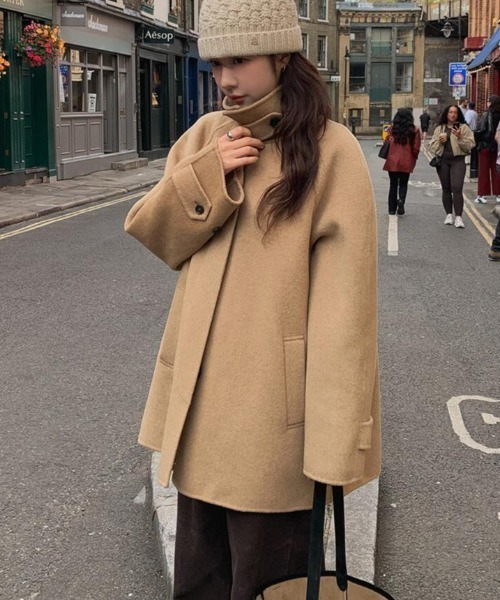 ダッフルコート コート スタンドカラーシングルブレスコート