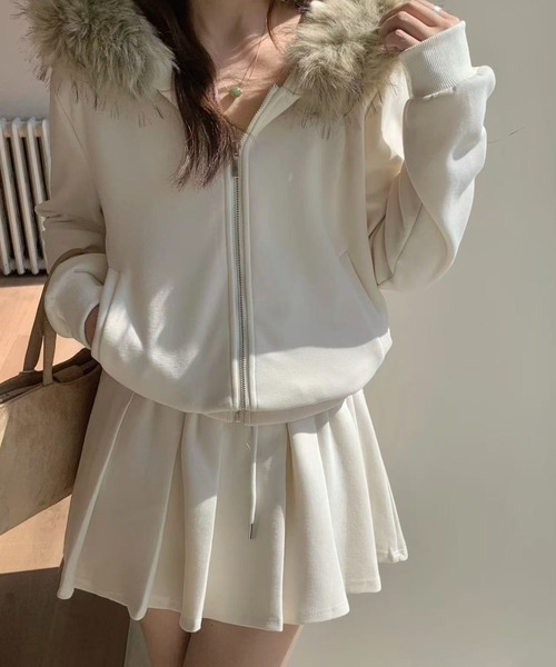 LACーVERT セットアップ ファーフーディーZIPパーカー＋プリーツミニ