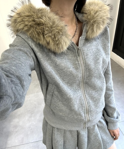 セットアップ ファーフーディーZIPパーカー＋プリーツミニスカートセットアップ レディース | LACーVERT | 06