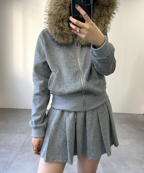 セットアップ ファーフーディーZIPパーカー＋プリーツミニスカートセットアップ レディース | LACーVERT | 07