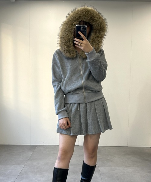 セットアップ ファーフーディーZIPパーカー＋プリーツミニスカートセットアップ レディース | LACーVERT | 09