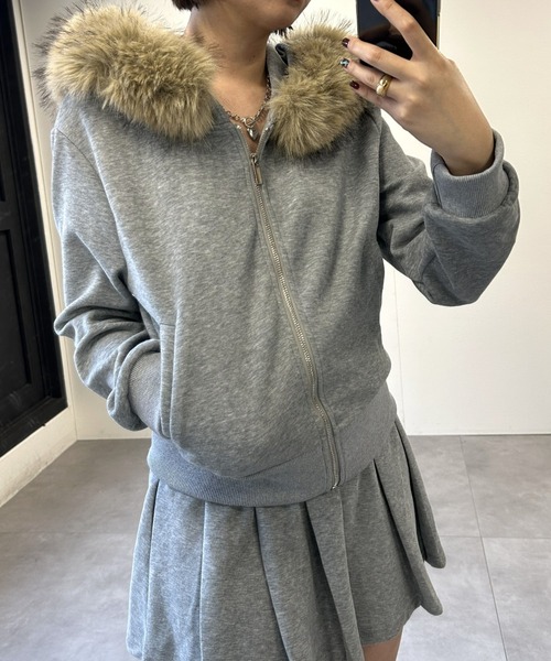 セットアップ ファーフーディーZIPパーカー＋プリーツミニスカートセットアップ レディース | LACーVERT | 08