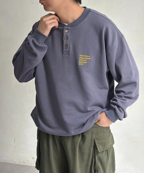 CPCM（シーピーシーエム） tシャツ 古着ライク胸刺繍ヘンリー 