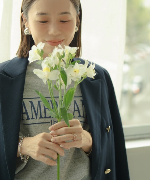アメリカーナ カットオフ 裏起毛 ロゴ刺繍 スウェット トレーナー 長袖 AMERICANA（アメリカーナ） トレーナー スウェット 別注 ロゴプリント