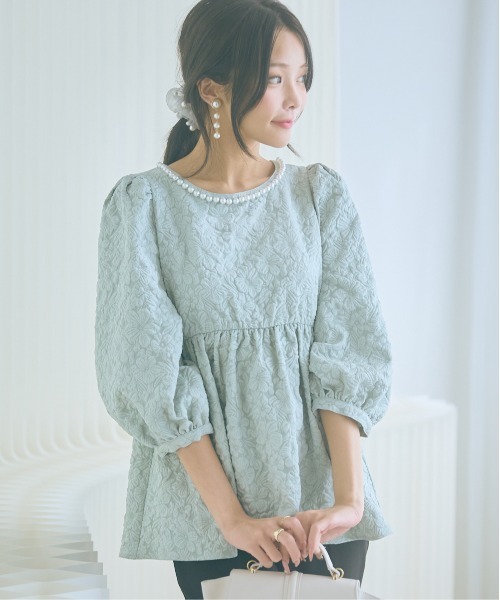 marun（マルン） 「大きいサイズ」ふくれジャガードパフスリーブ