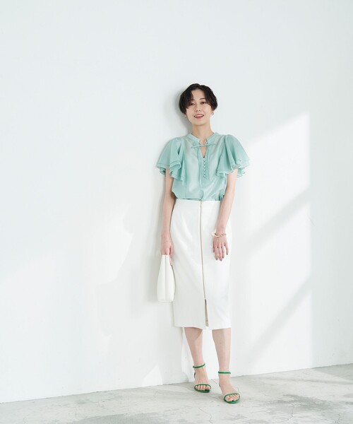 「NOLLEY'S Sophi」 半袖ブラウス 36 グレイッシュブルー レディース_画像3