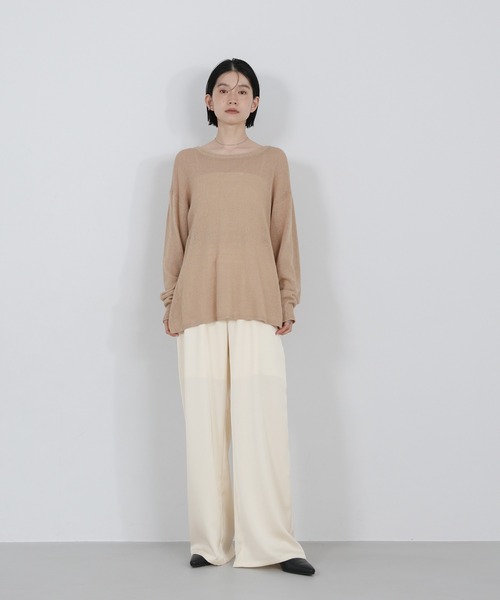 パンツ ストレートイージーサテンパンツ「セットアップ対応/手洗い可」 レディースの画像