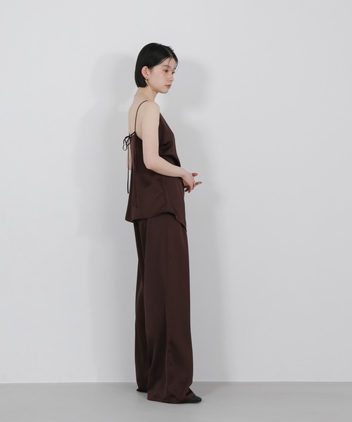 パンツ ストレートイージーサテンパンツ「セットアップ対応/手洗い可」 レディースの画像