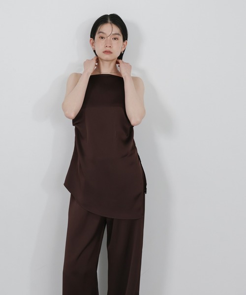 パンツ ストレートイージーサテンパンツ「セットアップ対応/手洗い可」 レディースの画像