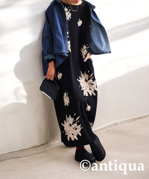 「antiqua」 ニットワンピース R ブラック レディース_画像3