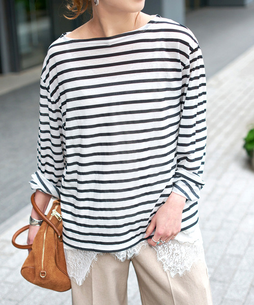 未使用＊spick&amp;span ボーダーカットソー Spick＆Span（スピック アンド スパン） tシャツ シアーボーダーT
