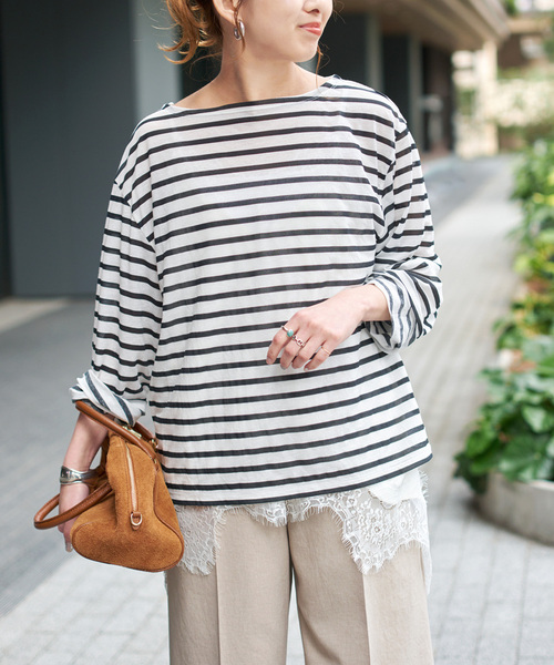 tシャツ シアーボーダーTシャツ レディースの画像