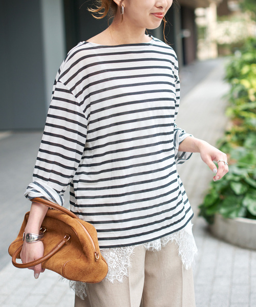 tシャツ シアーボーダーTシャツ レディースの画像