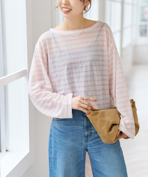 tシャツ シアーボーダーTシャツ レディースの画像