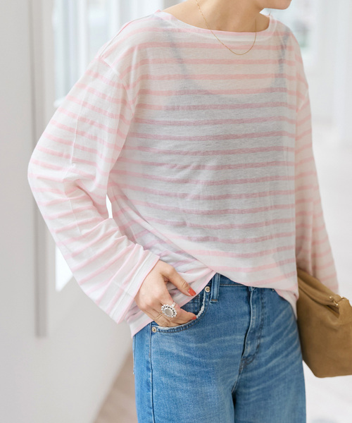 tシャツ シアーボーダーTシャツ レディースの画像