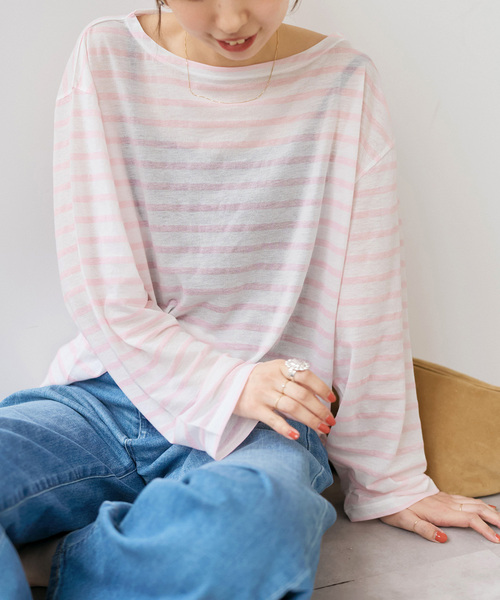 tシャツ シアーボーダーTシャツ レディースの画像