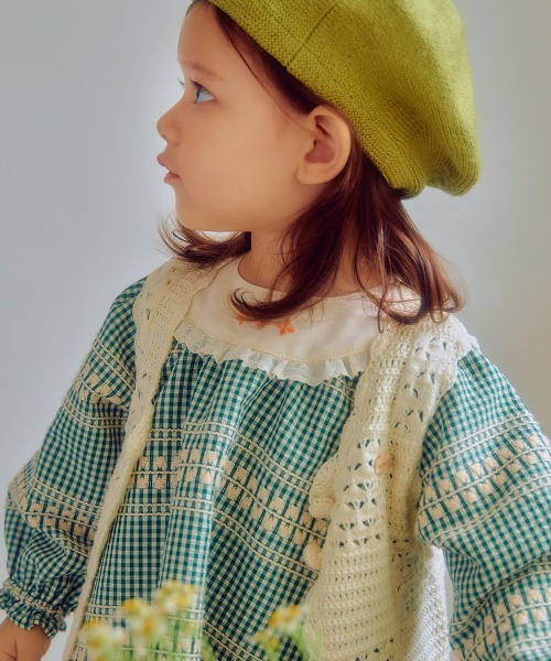 ワンピース グリーンチェック長袖ワンピース キッズ 子供服 女の子 