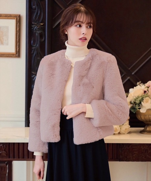 「SWINGLE」 ノーカラージャケット MEDIUM ライトベージュ レディースの画像