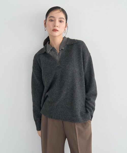「YECCA VECCA」 長袖ニット FREE チャコールグレー レディース_画像2