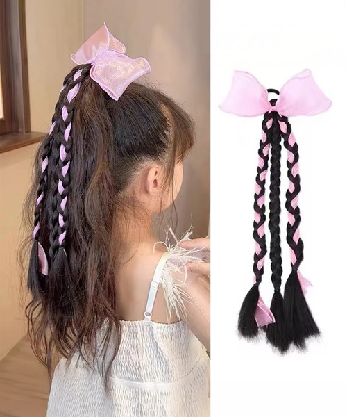 MAISON SELECT ヘアゴム 2C41-KR シアーリボン＆三つ編みエクステ付き
