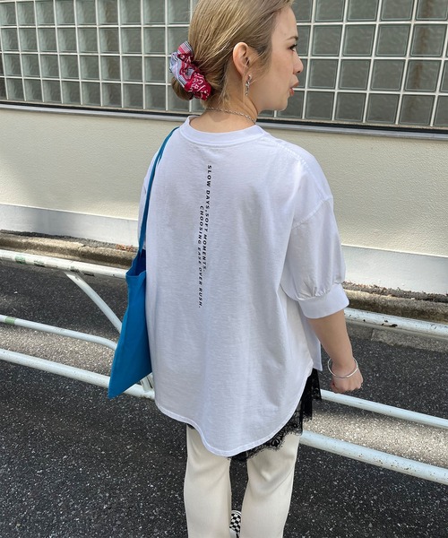 tシャツ 「＠yns628企画」ロゴ刺繍×プリントチュニックTシャツ レディースの画像