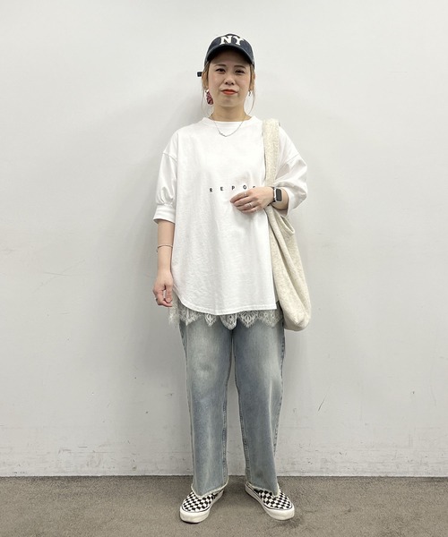 tシャツ 「＠yns628企画」ロゴ刺繍×プリントチュニックTシャツ レディースの画像