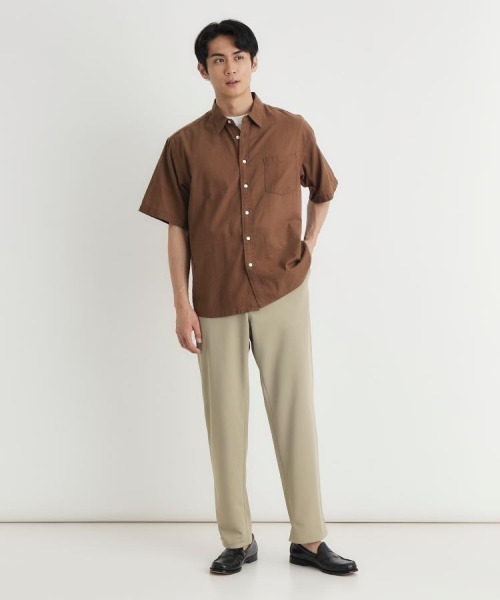 ブラウン 半袖シャツ イタリア製 BACK NUMBER シャツ 半袖 カラミ織り半袖シャツ メンズ : ZOZOTOWN