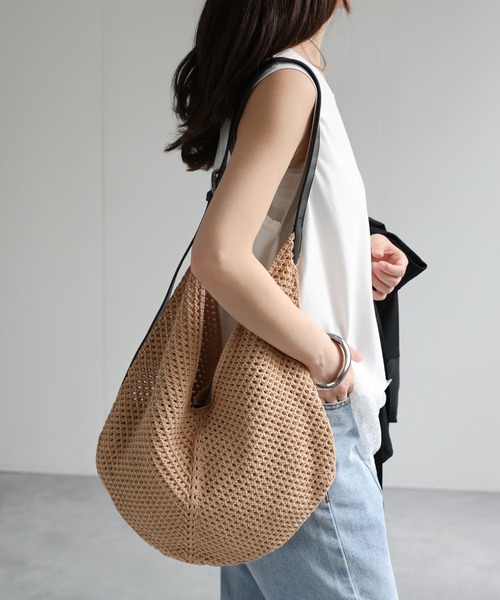 ap retro トートバッグ カギ編みメッシュショルダーBAG / ポーチ付き