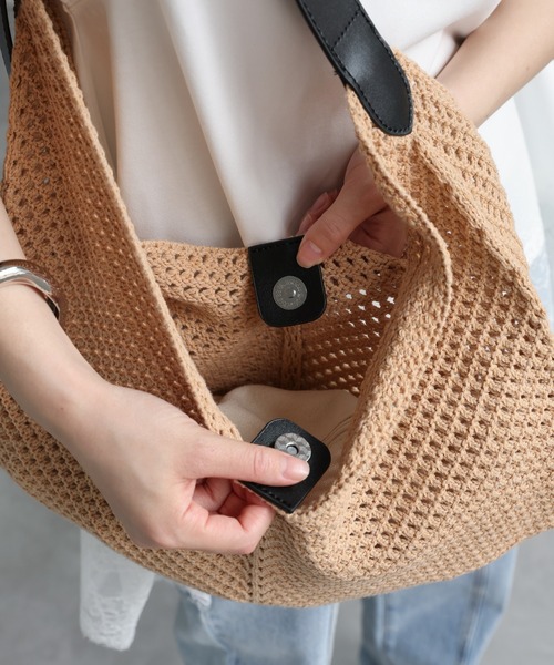 azuページ】作家作品 網代 ショルダーバッグ【茶】夏 バッグ チクチク
