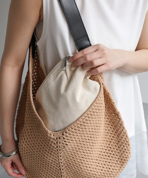 ANTERRIMA 編み込みショルダーバッグ ベージュ ap retro トートバッグ カギ編みメッシュショルダーBAG / ポーチ付き