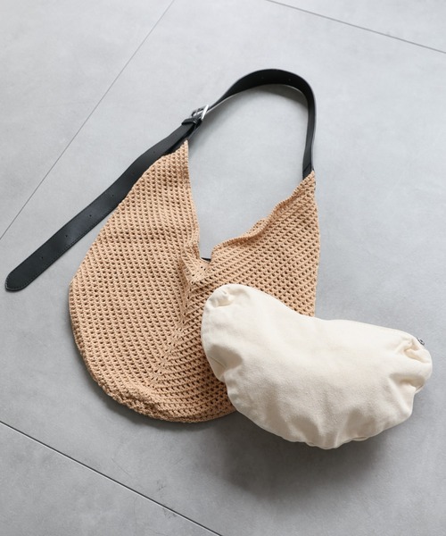 ap retro トートバッグ カギ編みメッシュショルダーBAG / ポーチ付き