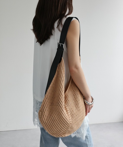 ap retro トートバッグ カギ編みメッシュショルダーBAG / ポーチ付き