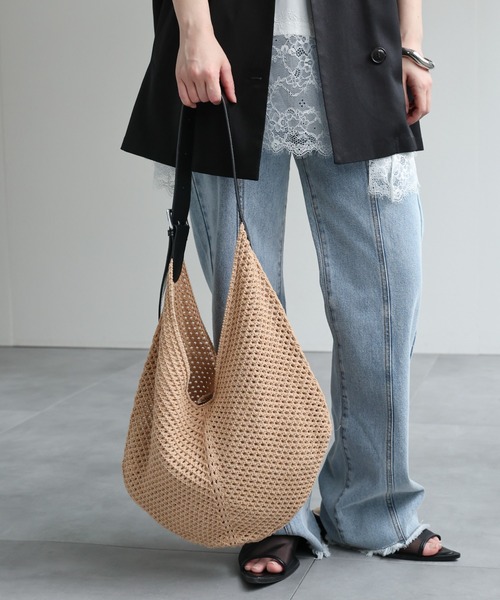 古着物 バッグ ap retro トートバッグ カギ編みメッシュショルダーBAG / ポーチ付き