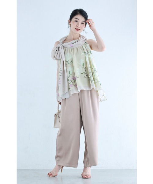 cawaii ブラウス シャツ ふんわりリボンネックのアジアンな花画 