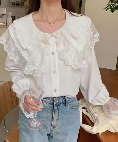 「shopnikoniko」 長袖ブラウス フリー ホワイト レディース_画像2